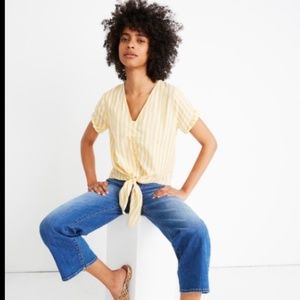 Madewell Agency Tie Front Button Top in Pompano Stripe Size XL Yellow White